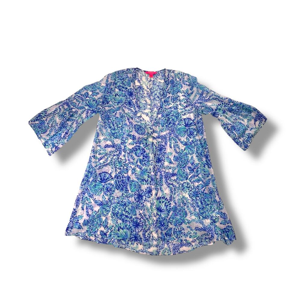 Lily Pulitzer blue & white sheer 
 beach/swimsuit cover up, Large